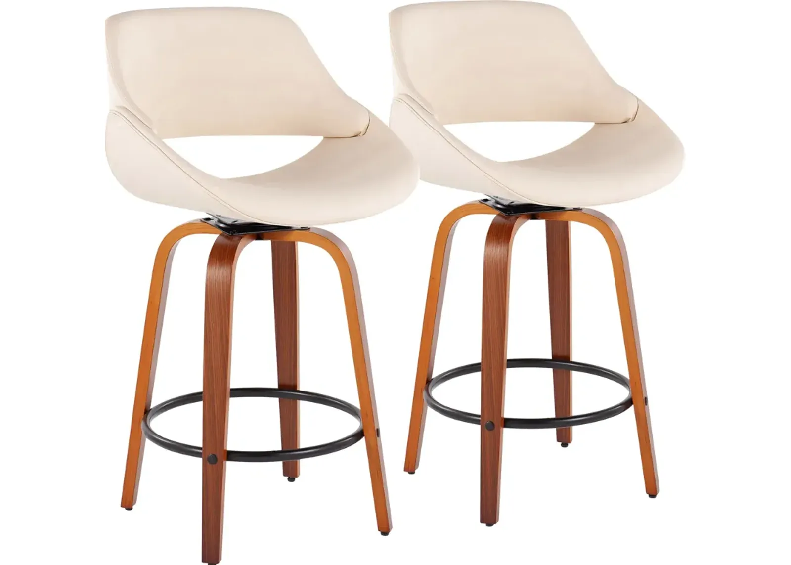 Uma Set of 2 Counter-Height Stools with Round Foot Rest - White/Black