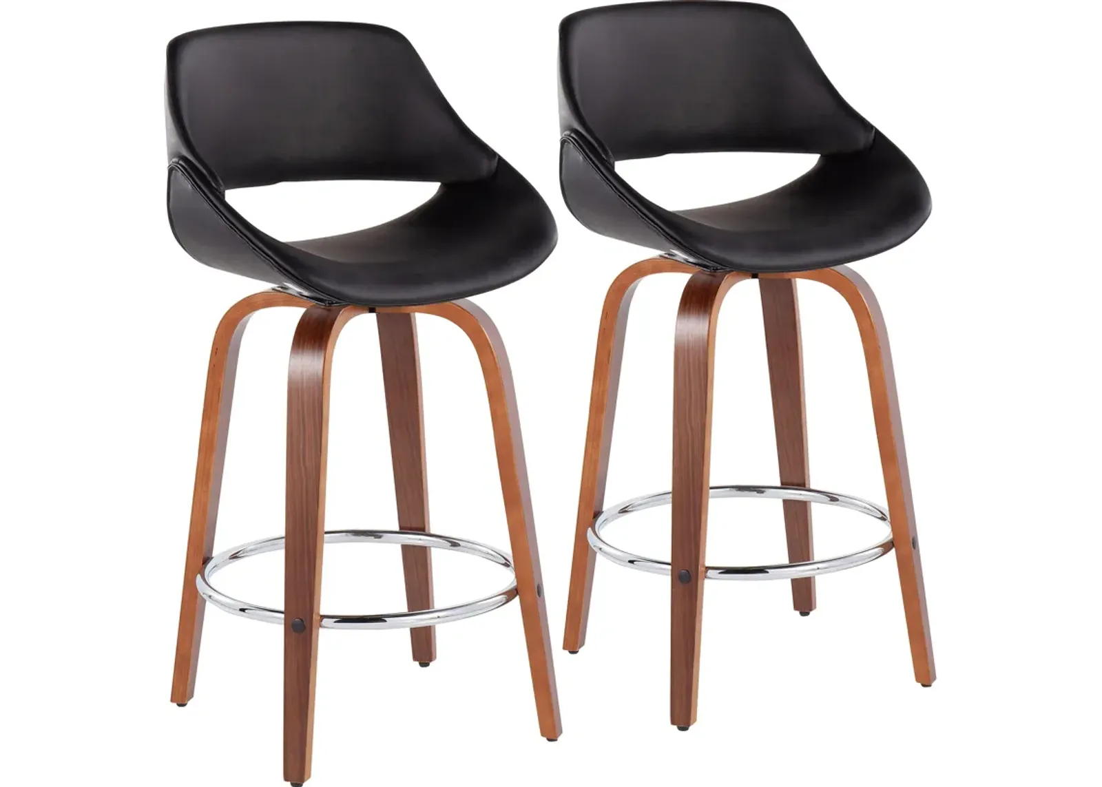 Uma Set of 2 Counter-Height Stools with Round Foot Rest - Black/Silver