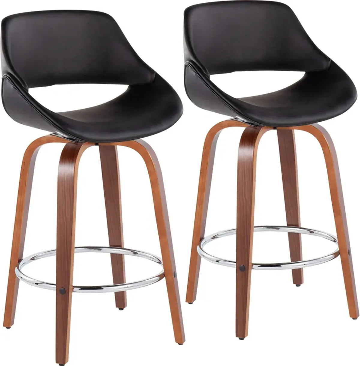 Uma Set of 2 Counter-Height Stools with Round Foot Rest - Black/Silver