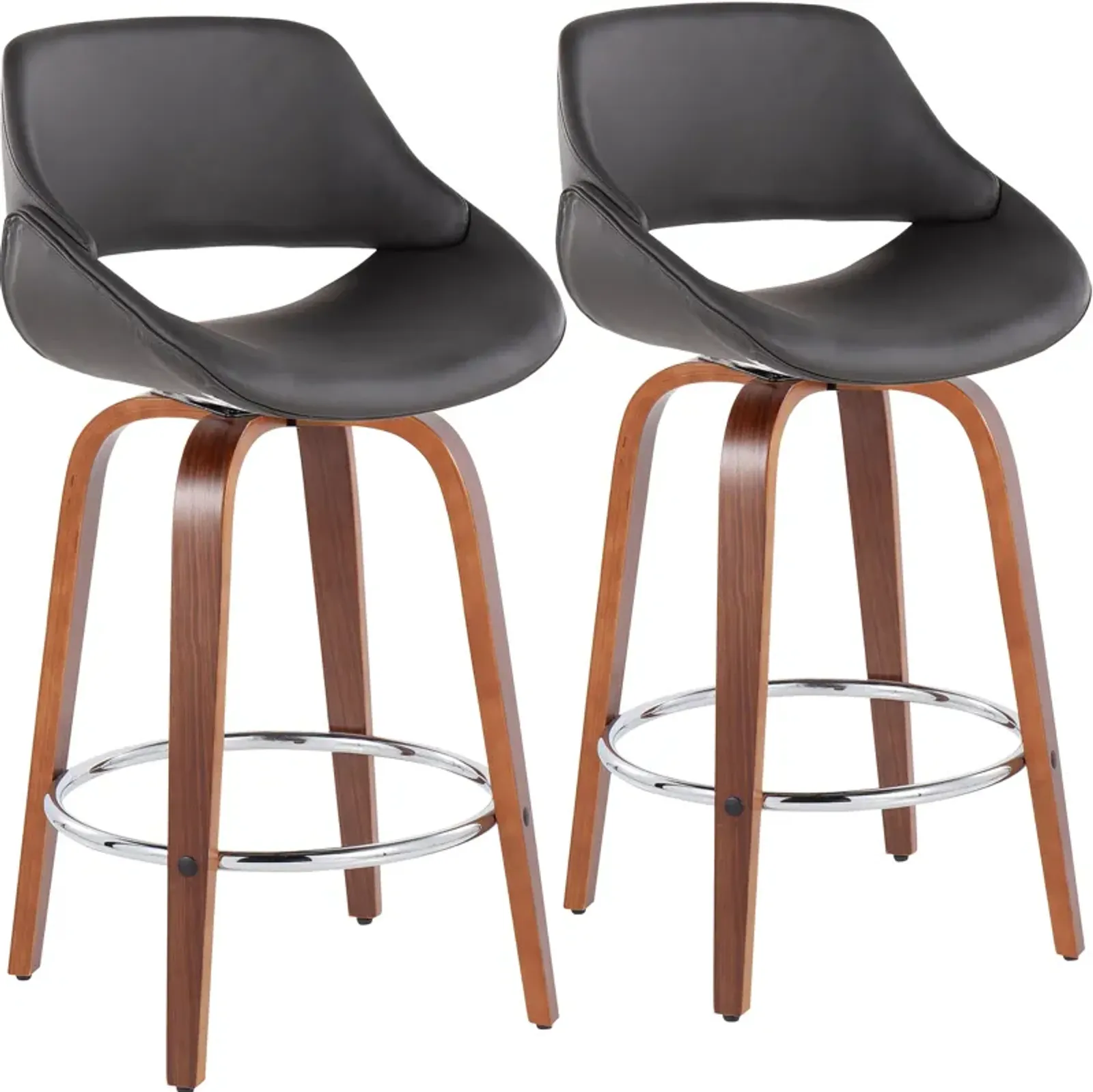 Uma Set of 2 Counter-Height Stools with Round Foot Rest- Gray/Silver