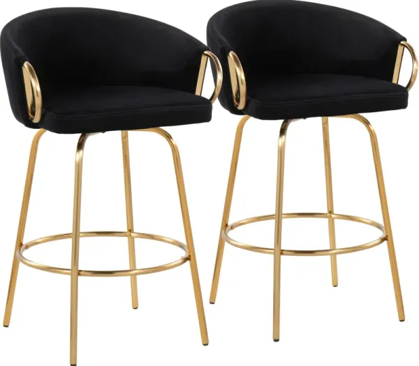 Eve Set of 2 Counter-Height Stools - Black/Gold