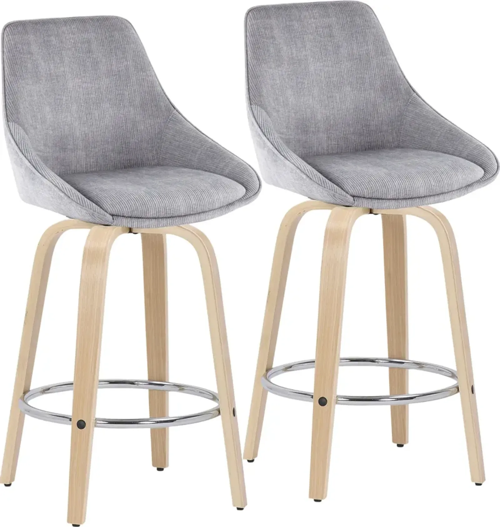 Fraser Set of 2 Counter-Height Stools - Gray Corduroy/Natural