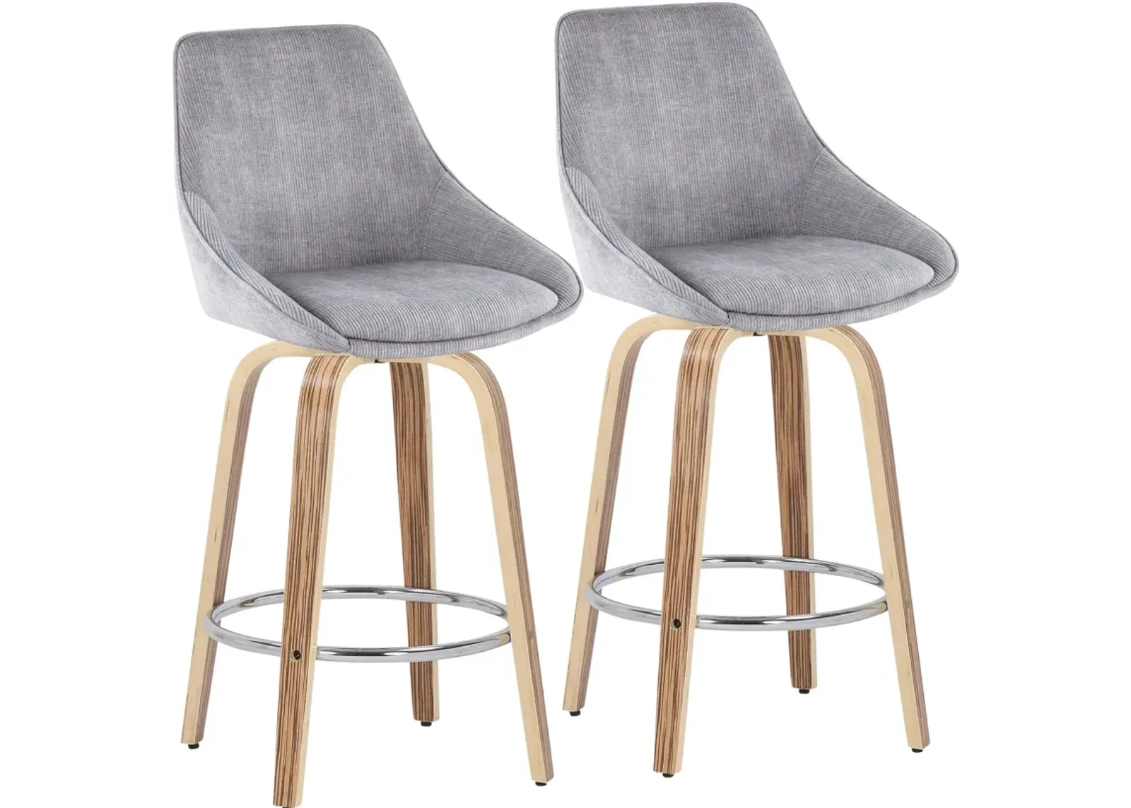 Fraser Set of 2 Counter-Height Stools - Gray Corduroy/Zebra