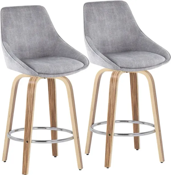 Fraser Set of 2 Counter-Height Stools - Gray Corduroy/Zebra