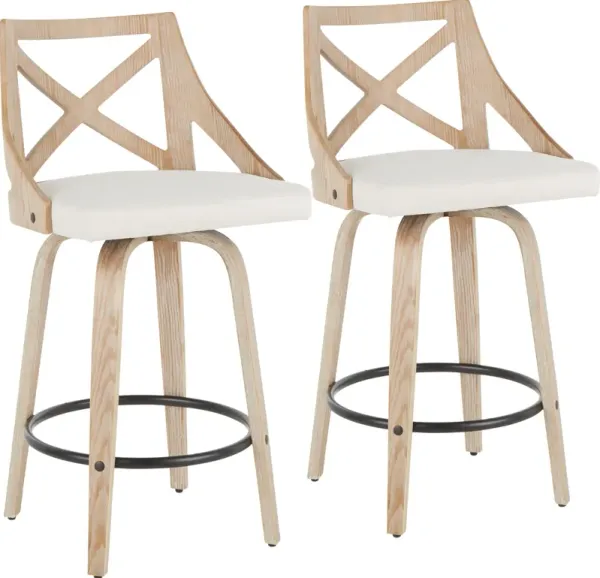 Wiley Set of 2 Counter-Height Stools - White/Natural
