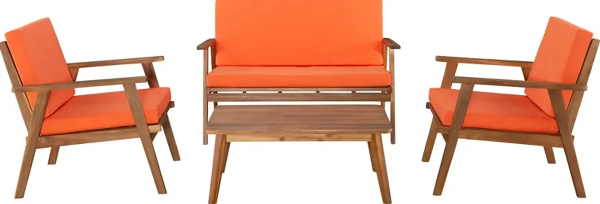 Orcabessa 4-Piece Outdoor Table, Loveseat and 2 Chairs Set - Orange