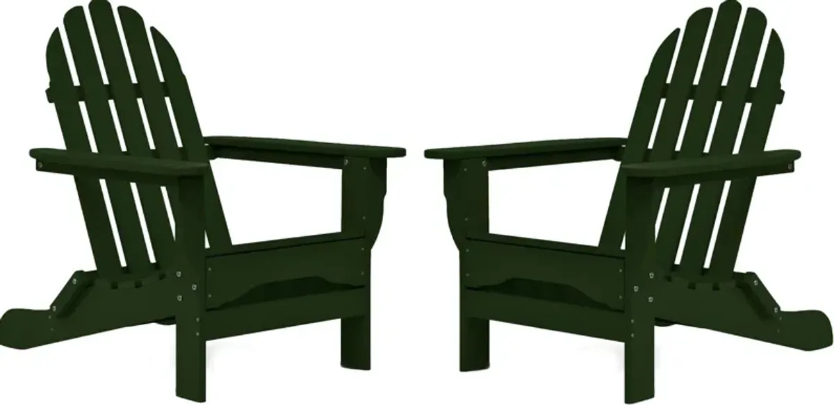 Raleigh Set of 2 Outdoor Folding Adirondack Chairs - Forest Green