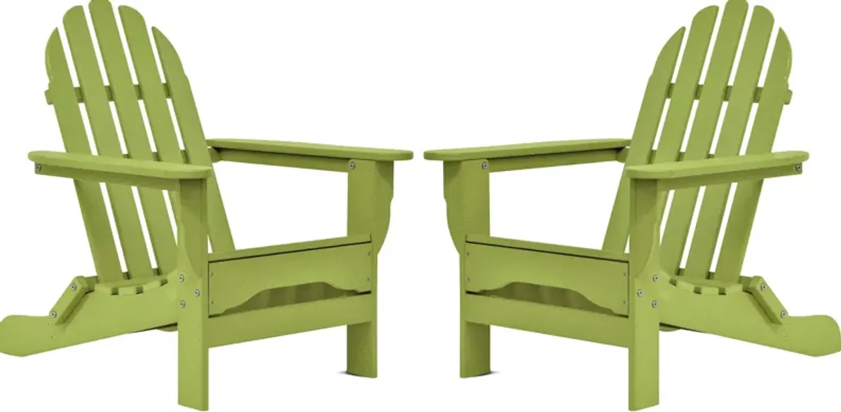 Raleigh Set of 2 Outdoor Folding Adirondack Chairs - Lime Green