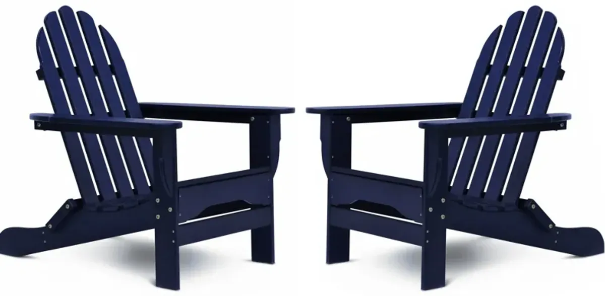 Raleigh Set of 2 Outdoor Folding Adirondack Chairs - Navy