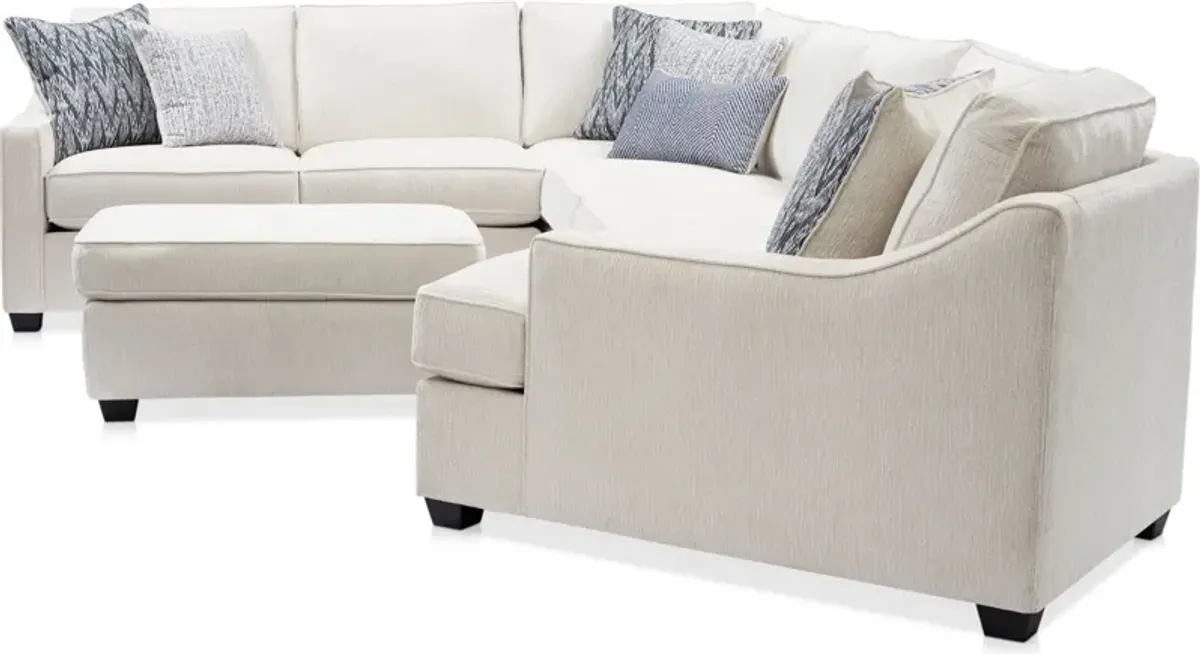 Callie 3-Piece Sectional with Right-Facing Cuddler and Ottoman - Ivory