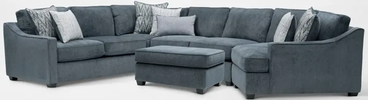 Callie 3-Piece Sectional with Right-Facing Cuddler and Ottoman - Navy