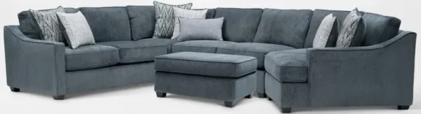 Callie 3-Piece Sectional with Right-Facing Cuddler and Ottoman - Navy