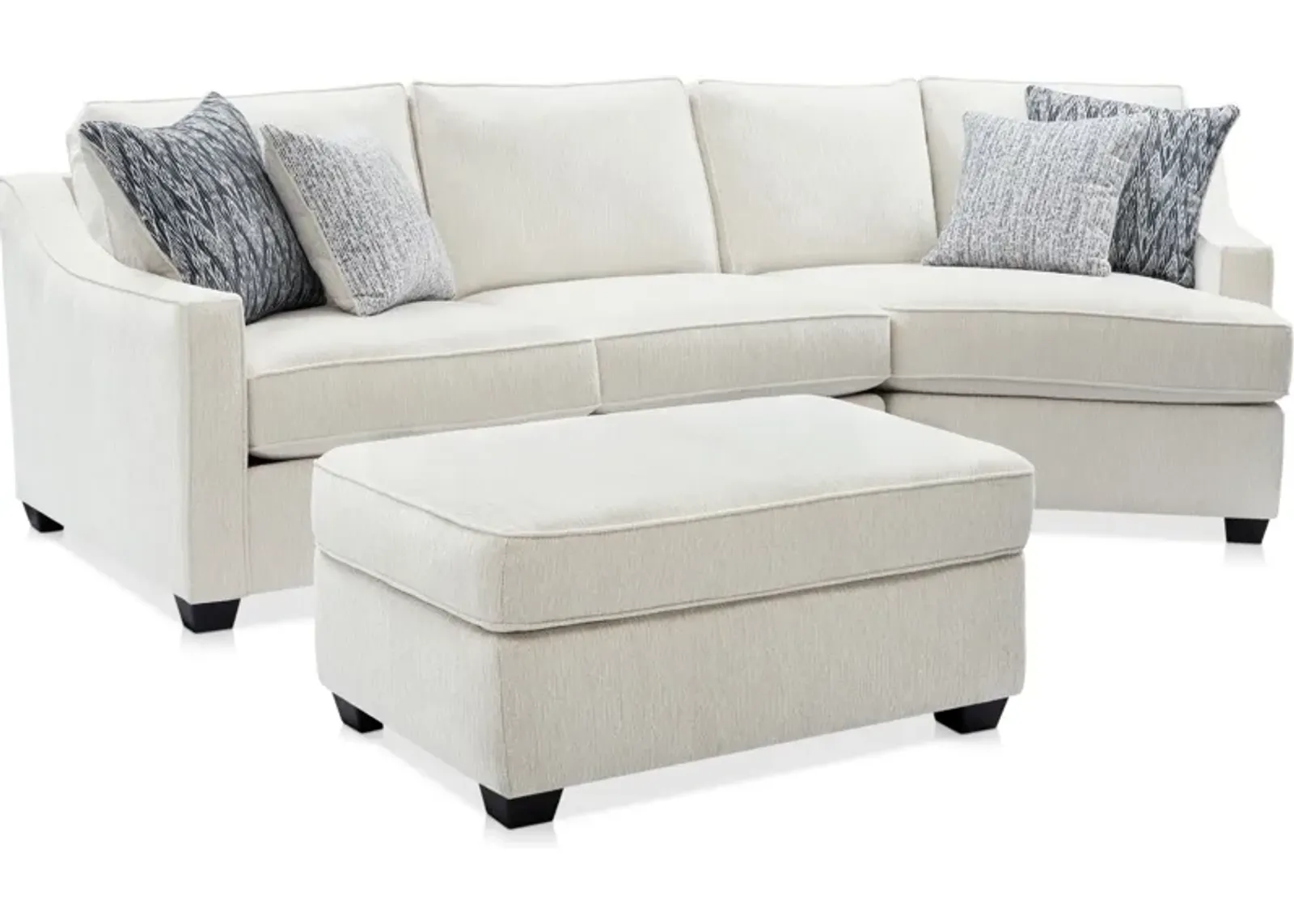 Callie 2-Piece Sectional with Right-Facing Cuddler and Ottoman - Ivory