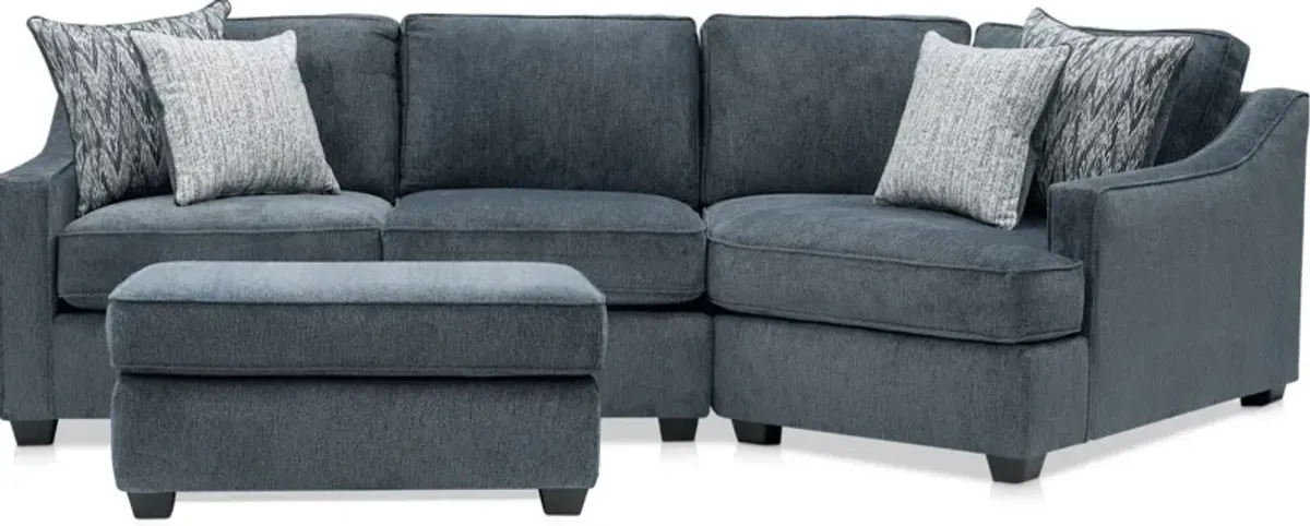 Callie 2-Piece Sectional with Right-Facing Cuddler and Ottoman - Navy