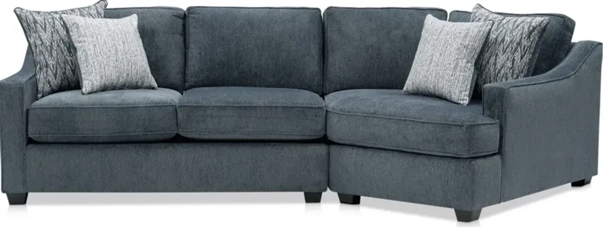 Callie 2-Piece Sectional with Right-Facing Cuddler and Ottoman - Navy