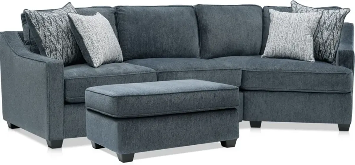 Callie 2-Piece Sectional with Right-Facing Cuddler and Ottoman - Navy