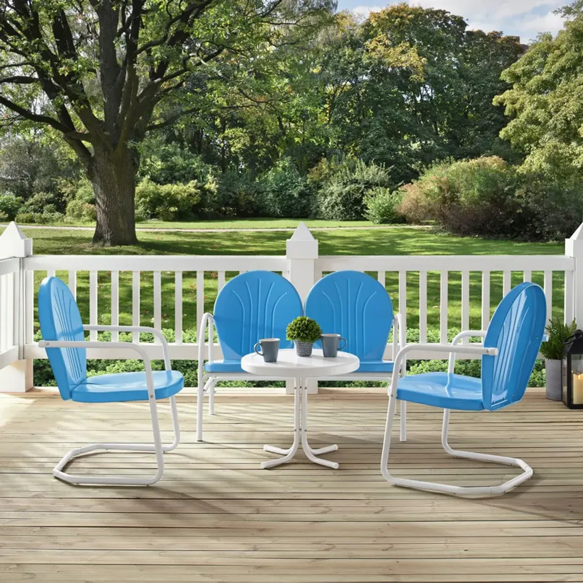 Kona 4-Piece Outdoor Set with 2 Chairs, Loveseat and Table- Sky Blue