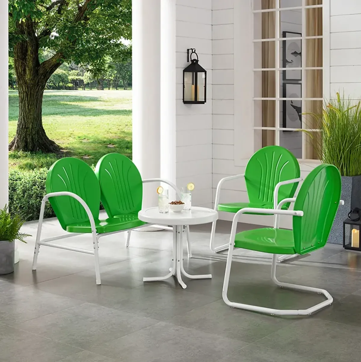 Kona 4-Piece Outdoor Set with 2 Chairs, Loveseat and Table- Green