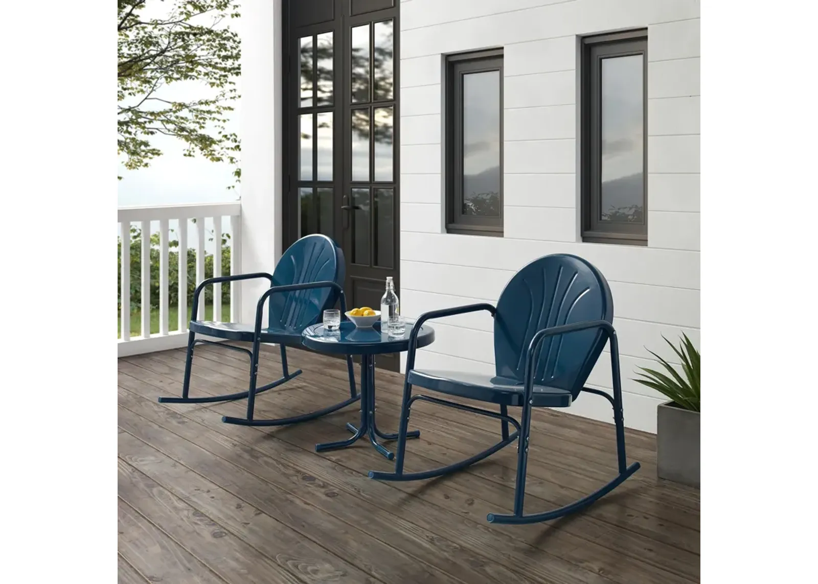 Kona Set of 2 Outdoor Rocking Chairs and Side Table - Navy