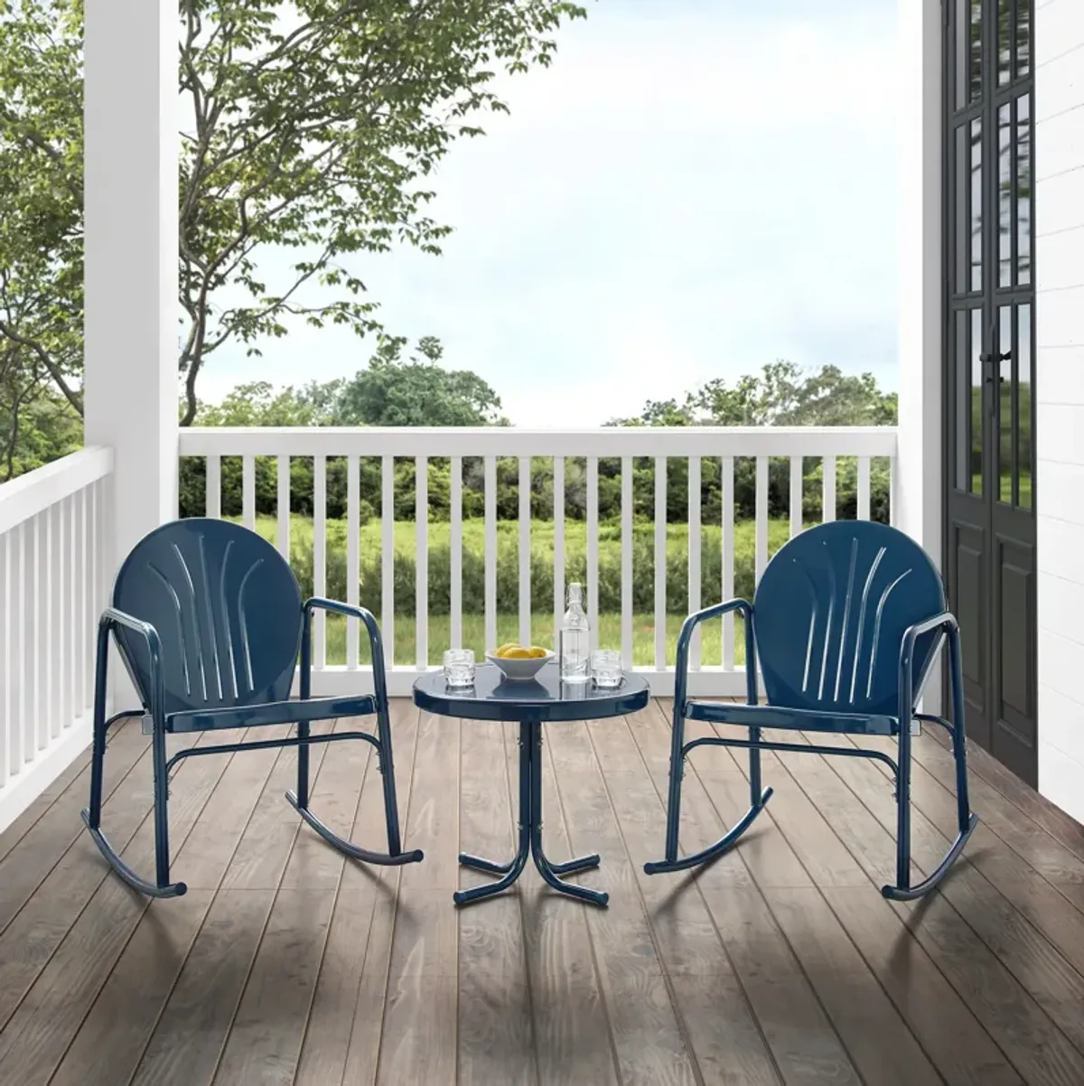 Kona Set of 2 Outdoor Rocking Chairs and Side Table - Navy