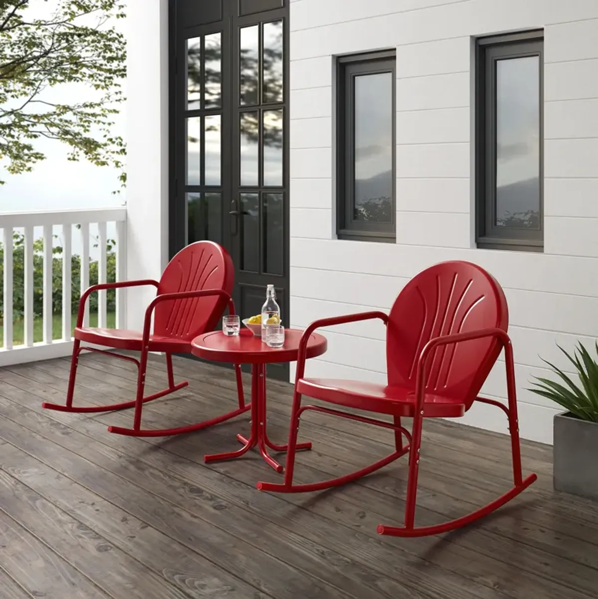 Kona Set of 2 Outdoor Rocking Chairs and Side Table - Red