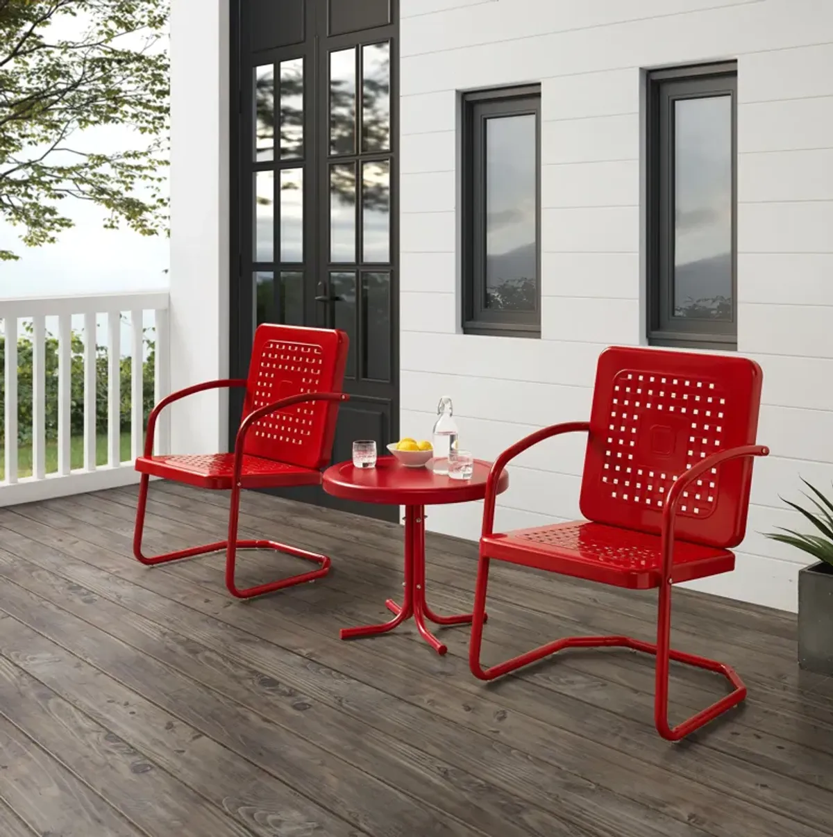 Foster Set of 2 Outdoor Chairs and Side Table - Red