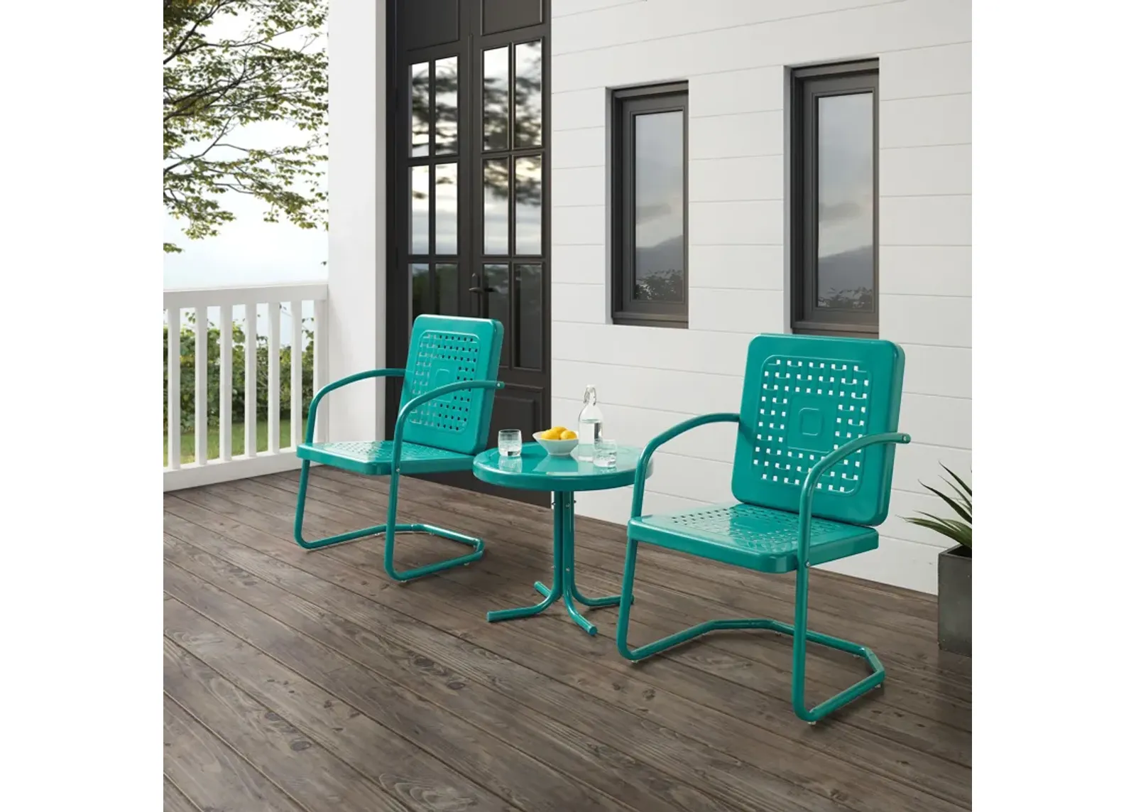 Foster Set of 2 Outdoor Chairs and Side Table - Turquoise