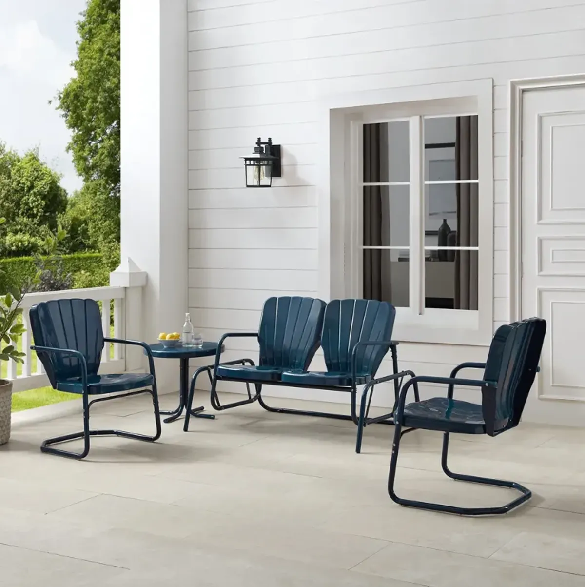 Petal 4-Piece Outdoor Set with Loveseat Glider, 2 Chairs and Table - Navy