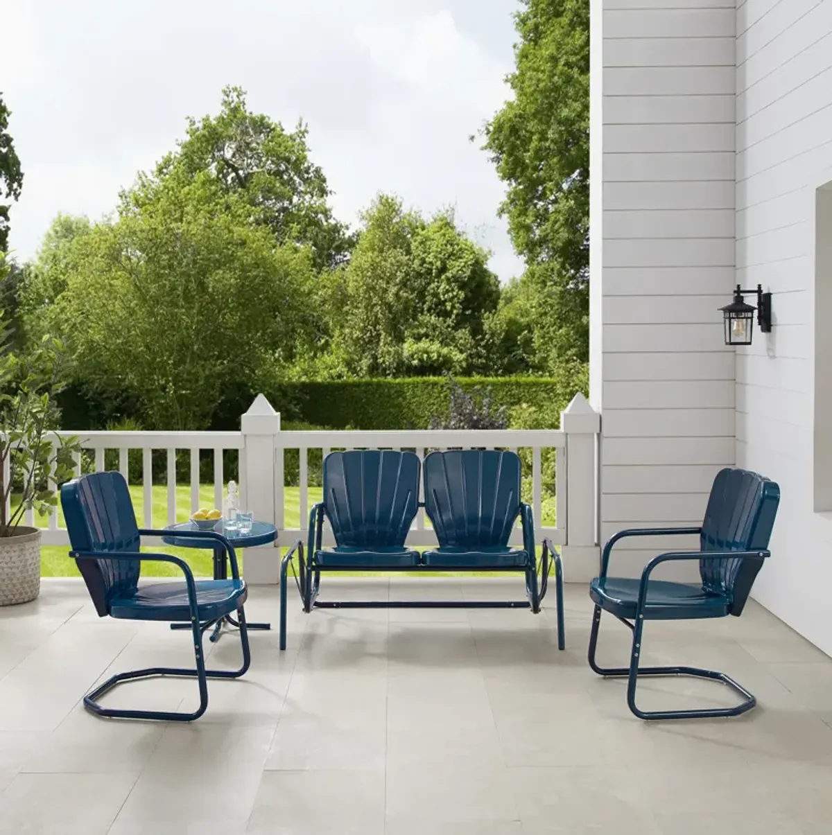 Petal 4-Piece Outdoor Set with Loveseat Glider, 2 Chairs and Table - Navy