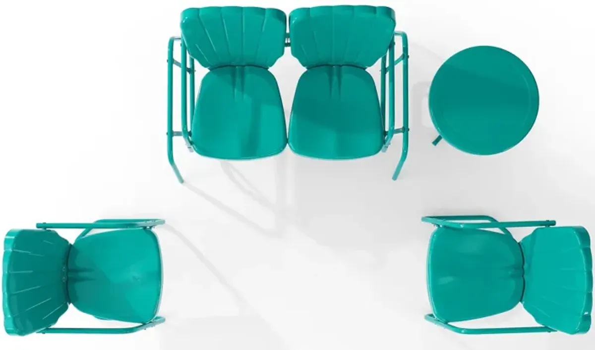 Petal 4-Piece Outdoor Set with Loveseat Glider, 2 Chairs and Table - Turquoise