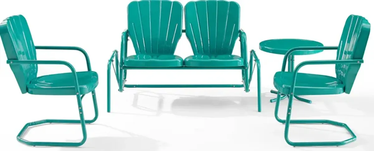 Petal 4-Piece Outdoor Set with Loveseat Glider, 2 Chairs and Table - Turquoise