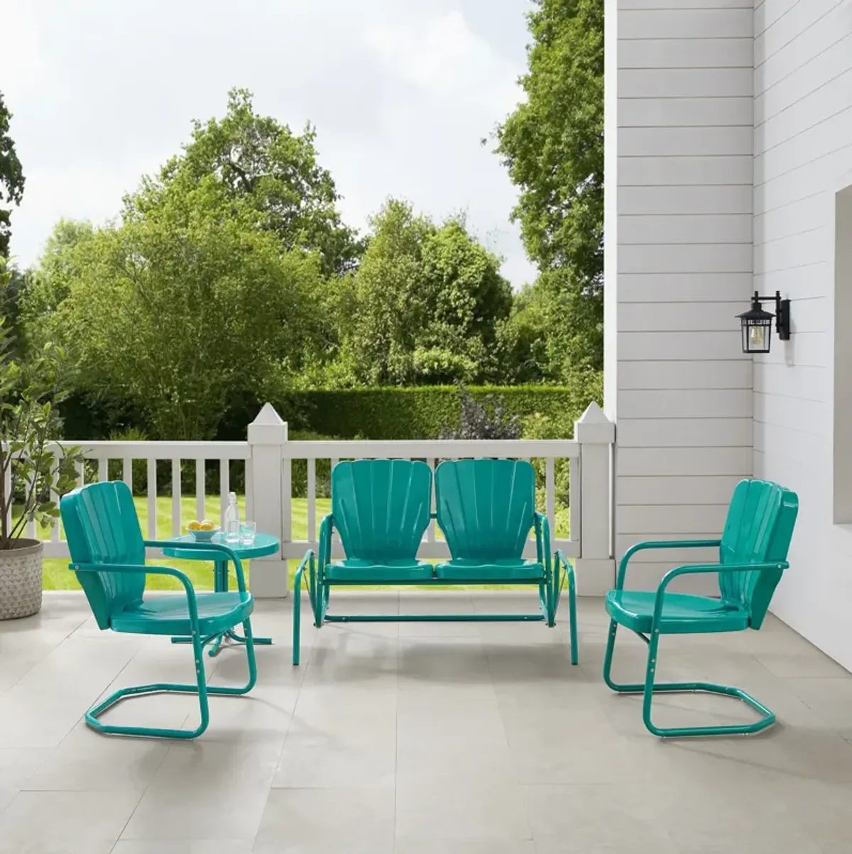 Petal 4-Piece Outdoor Set with Loveseat Glider, 2 Chairs and Table - Turquoise