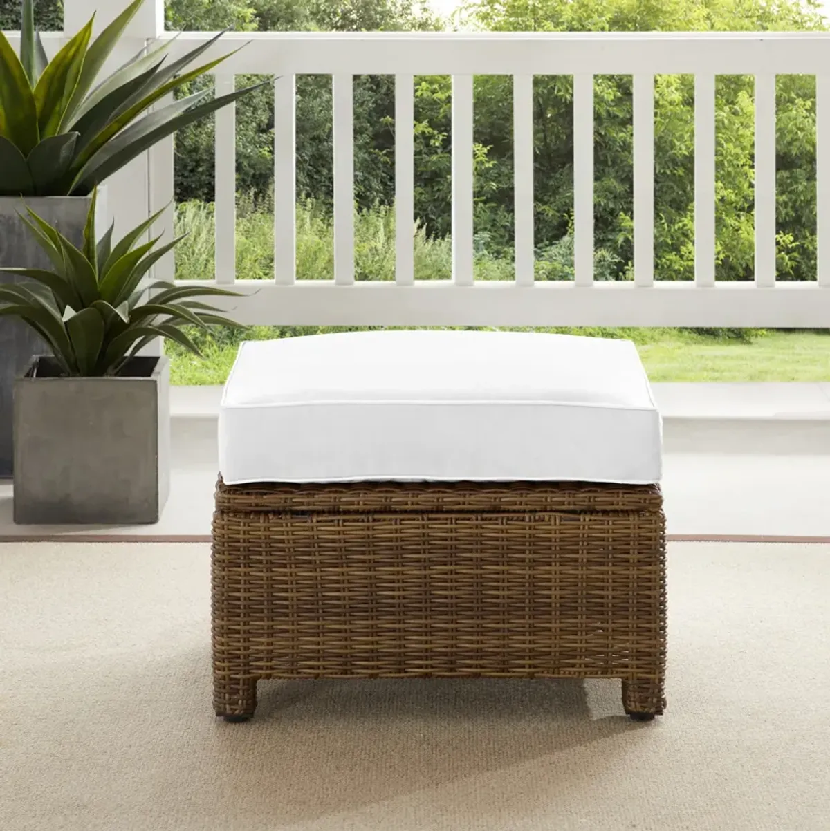 Destin Outdoor Ottoman - White/Brown