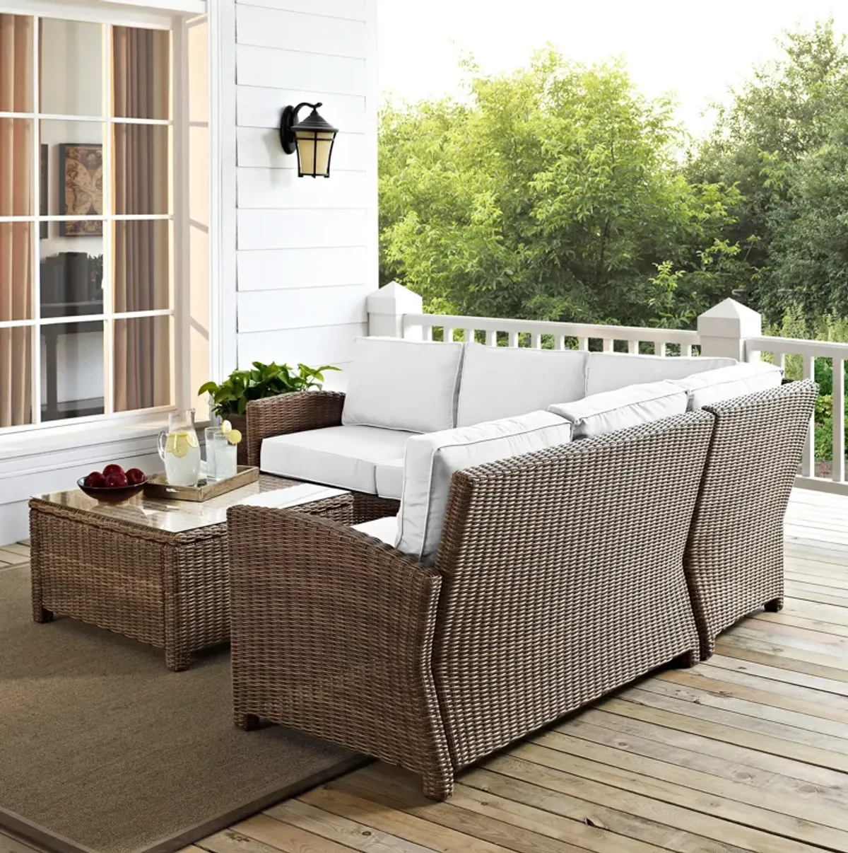 Destin 3-Piece Outdoor Sectional and Coffee Table Set - White/Brown