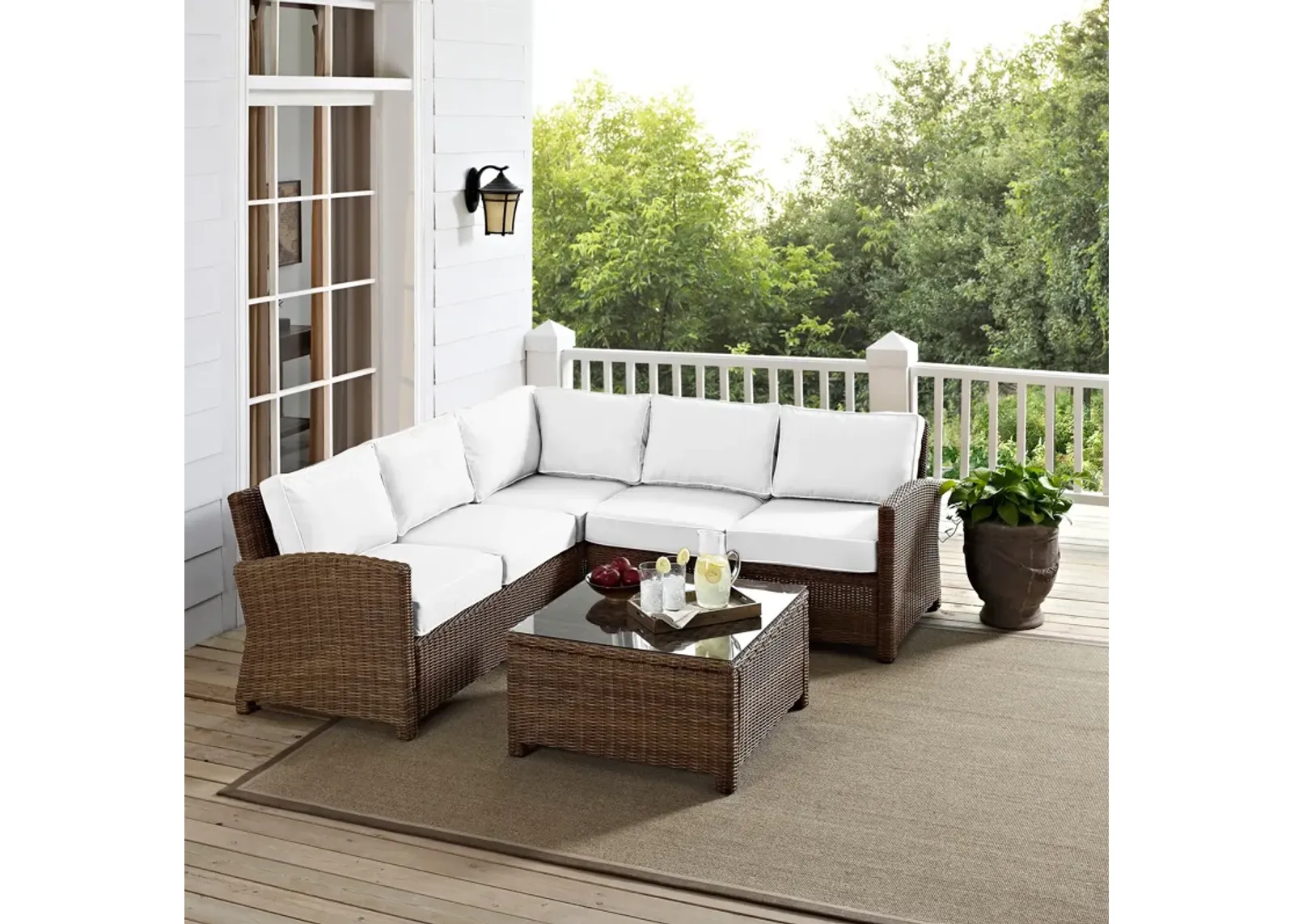 Destin 3-Piece Outdoor Sectional and Coffee Table Set - White/Brown