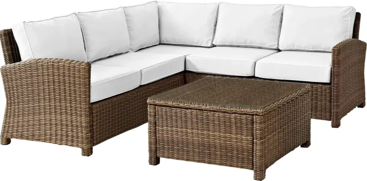 Destin 3-Piece Outdoor Sectional and Coffee Table Set - White/Brown