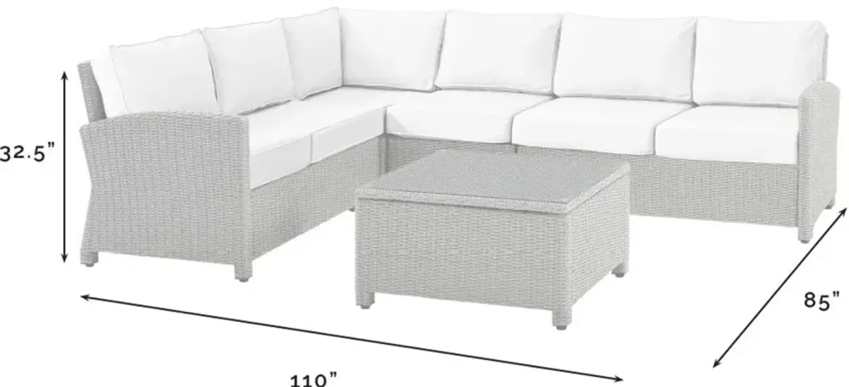 Destin 4-Piece Outdoor Sectional and Coffee Table Set - White/Brown