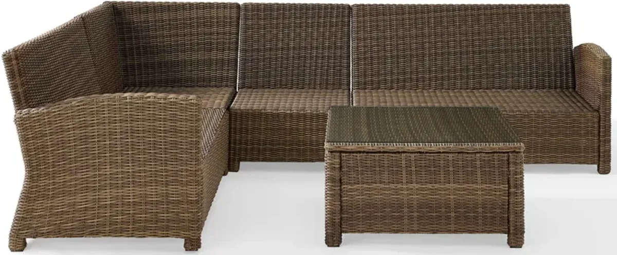 Destin 4-Piece Outdoor Sectional and Coffee Table Set - White/Brown