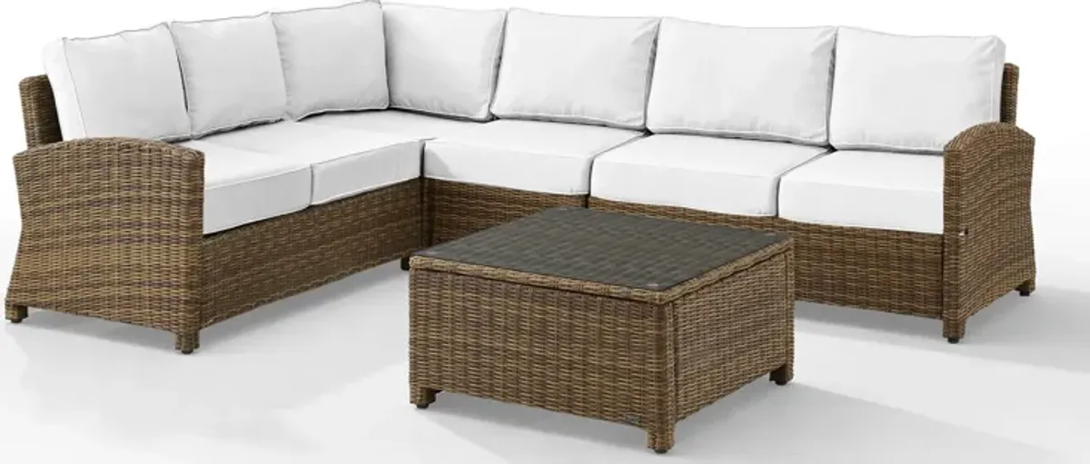 Destin 4-Piece Outdoor Sectional and Coffee Table Set - White/Brown