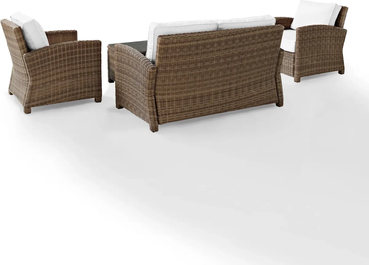 Destin Outdoor Loveseat, 2 Chairs and Coffee Table Set - White/Brown