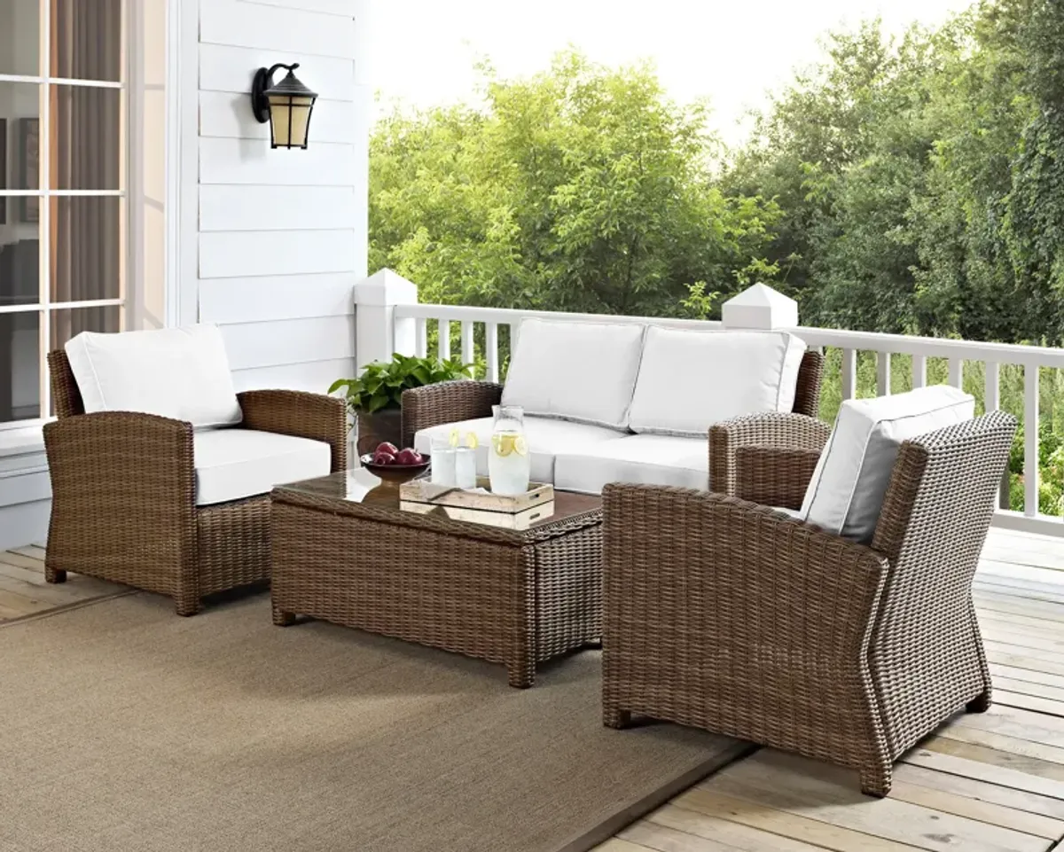 Destin Outdoor Loveseat, 2 Chairs and Coffee Table Set - White/Brown