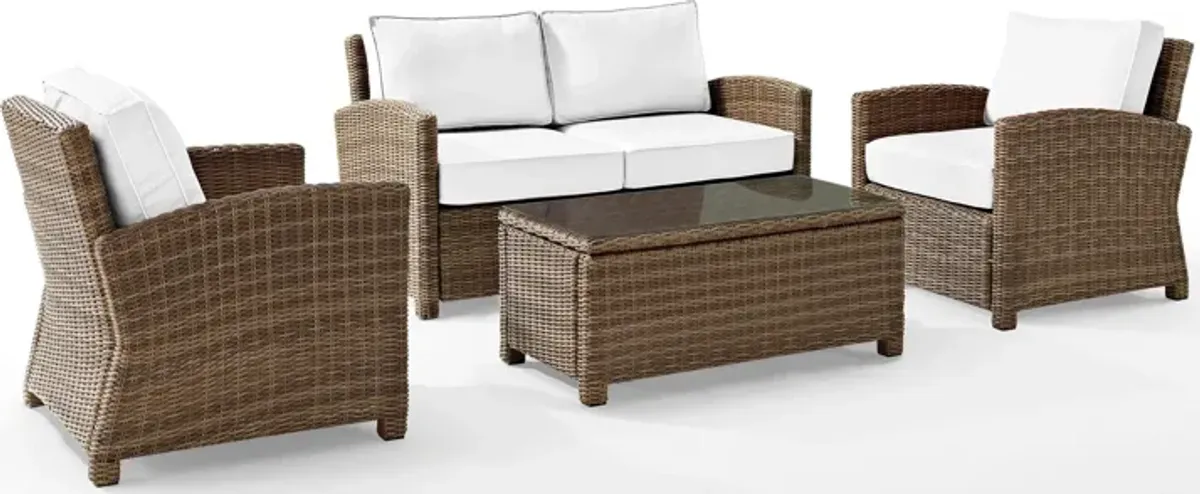 Destin Outdoor Loveseat, 2 Chairs and Coffee Table Set - White/Brown