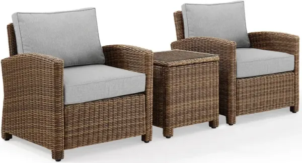 Destin 2 Outdoor Chairs and End Table Set - Gray/Brown