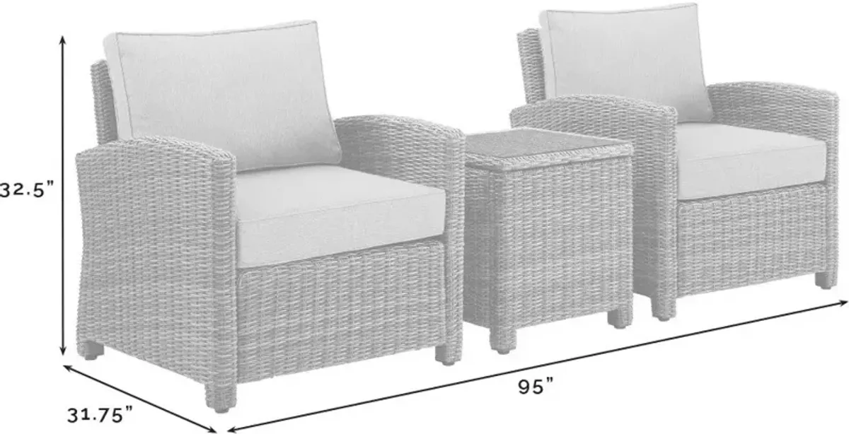 Destin 2 Outdoor Chairs and End Table Set - White/Brown