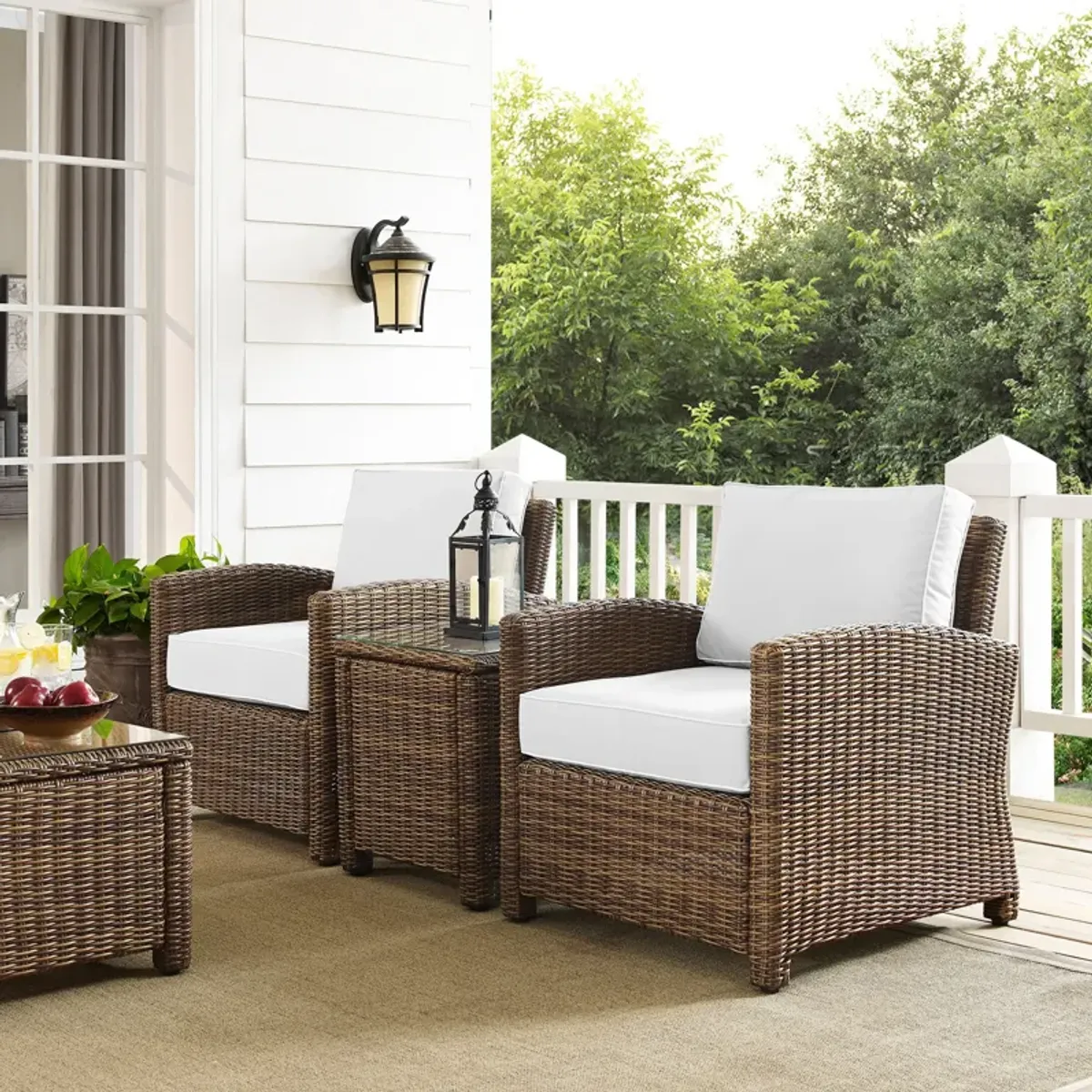 Destin 2 Outdoor Chairs and End Table Set - White/Brown