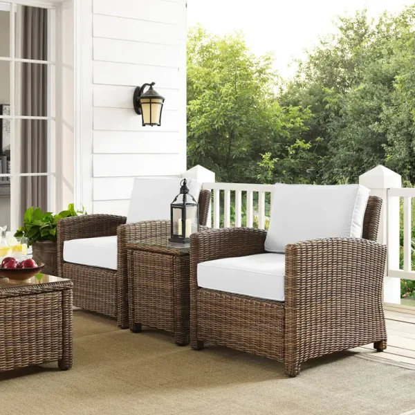 Destin 2 Outdoor Chairs and End Table Set - White/Brown