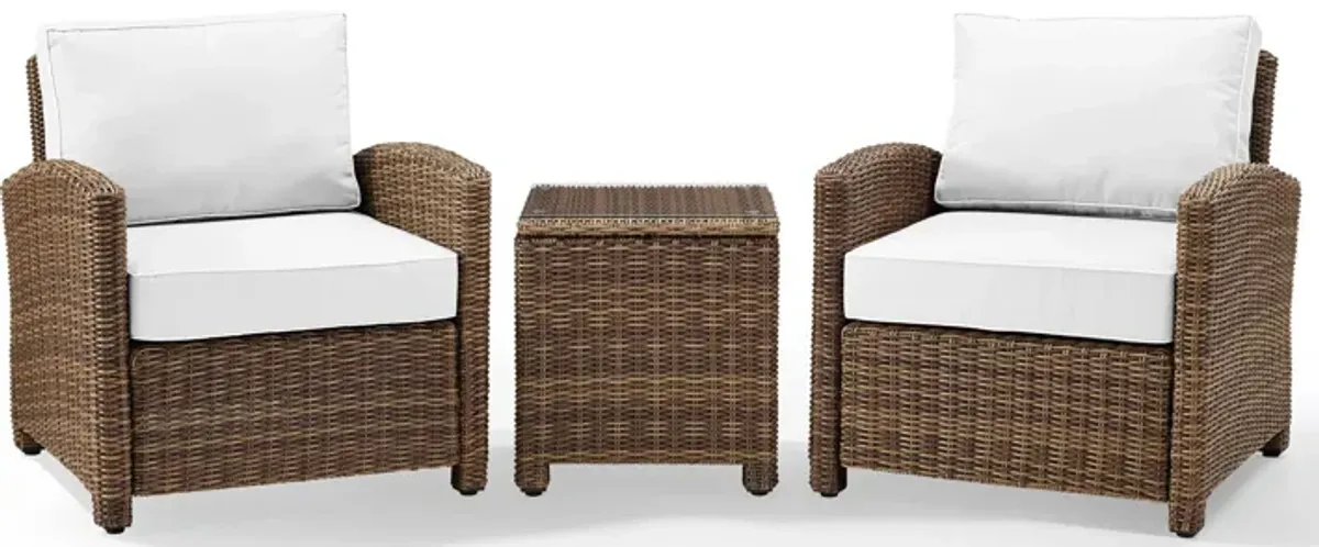 Destin 2 Outdoor Chairs and End Table Set - White/Brown