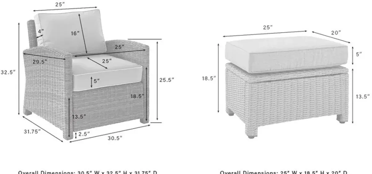 Destin Outdoor Chair and Ottoman Set - White/Brown