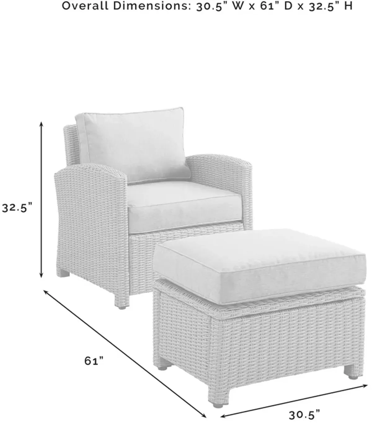 Destin Outdoor Chair and Ottoman Set - White/Brown