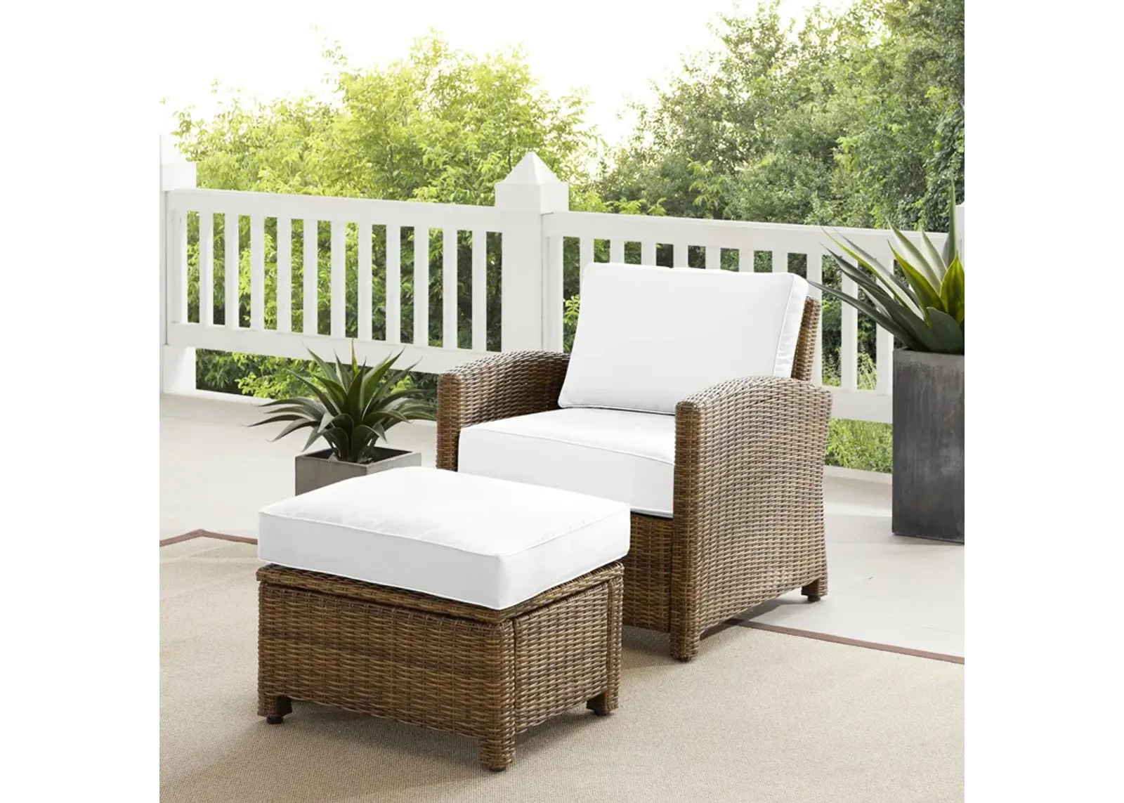 Destin Outdoor Chair and Ottoman Set - White/Brown